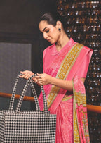 Joban Fashion Pink Crepe Silk with Traditional Print Saree | Grocsy