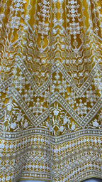 Jyoti Fashion Women's Yellow Net Patterned Thread Embroidered with Sequins Wedding Lehenga Choli | Grocsy