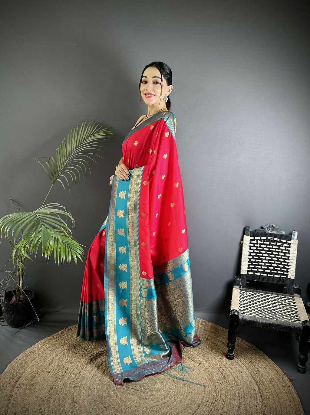 Joban Fashion Hot Pink Banarasi Soft Silk Woven Butti Saree | Grocsy