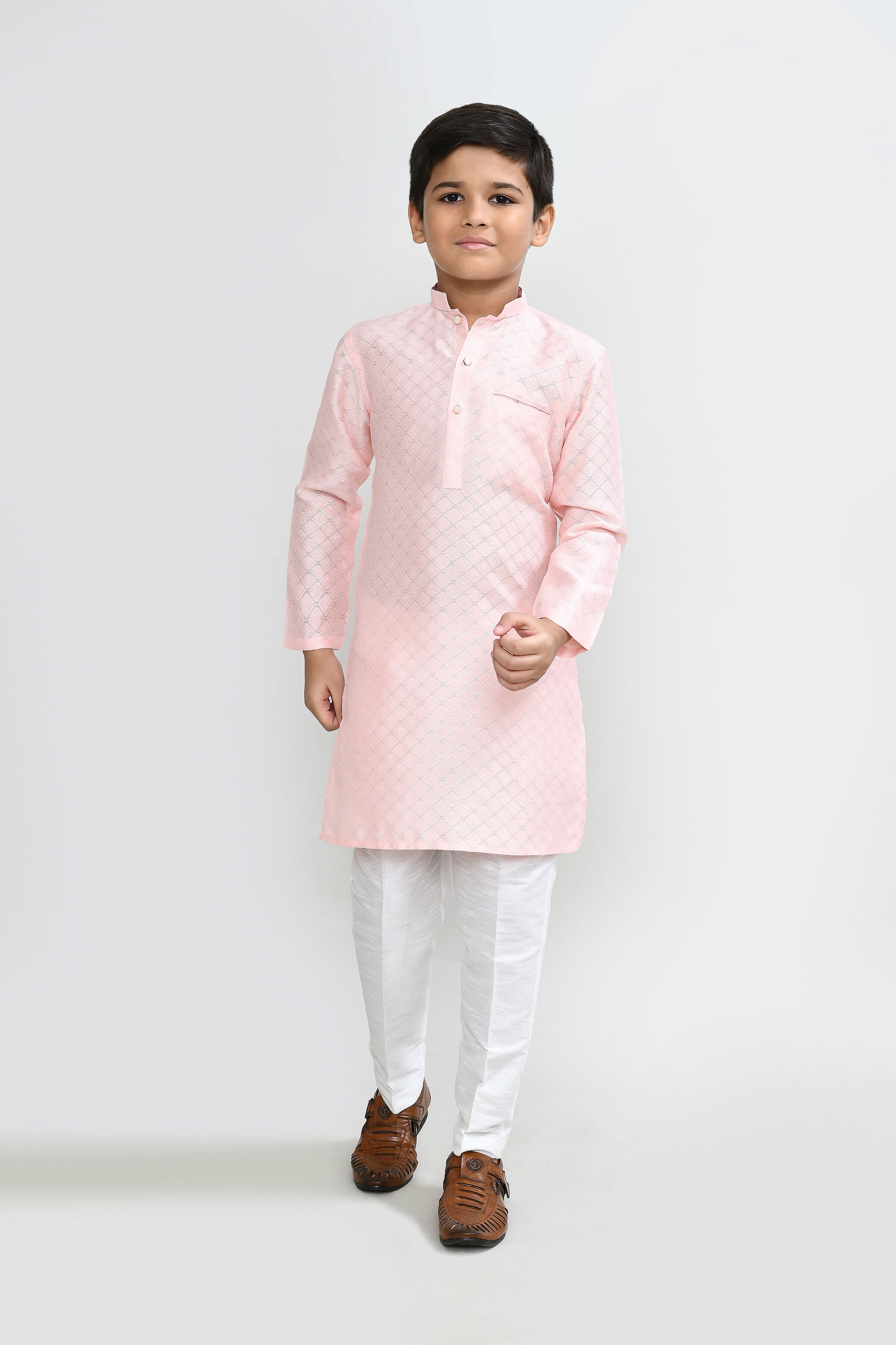 Joban Fashion Cotton Silk Peach Kurta With Straight Fit Pant | Grocsy