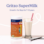 Gritzo SuperMilk Growth+ (Formerly Height+) (7-12y Boys), 10g Protein Powder-Creamy Vanilla | Grocsy
