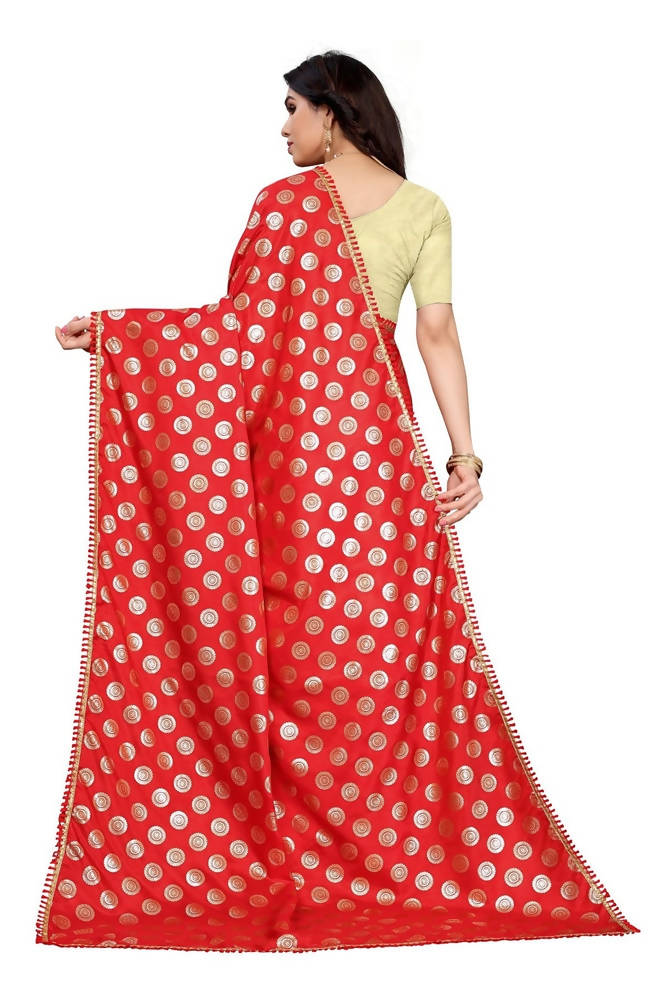 Vamika Red Rangoli Silk Foil Print Saree (Danish Red) | Grocsy