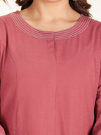Aramya Pink Linen Cotton Solid Print A-line Kurta Set for Women | Grocsy