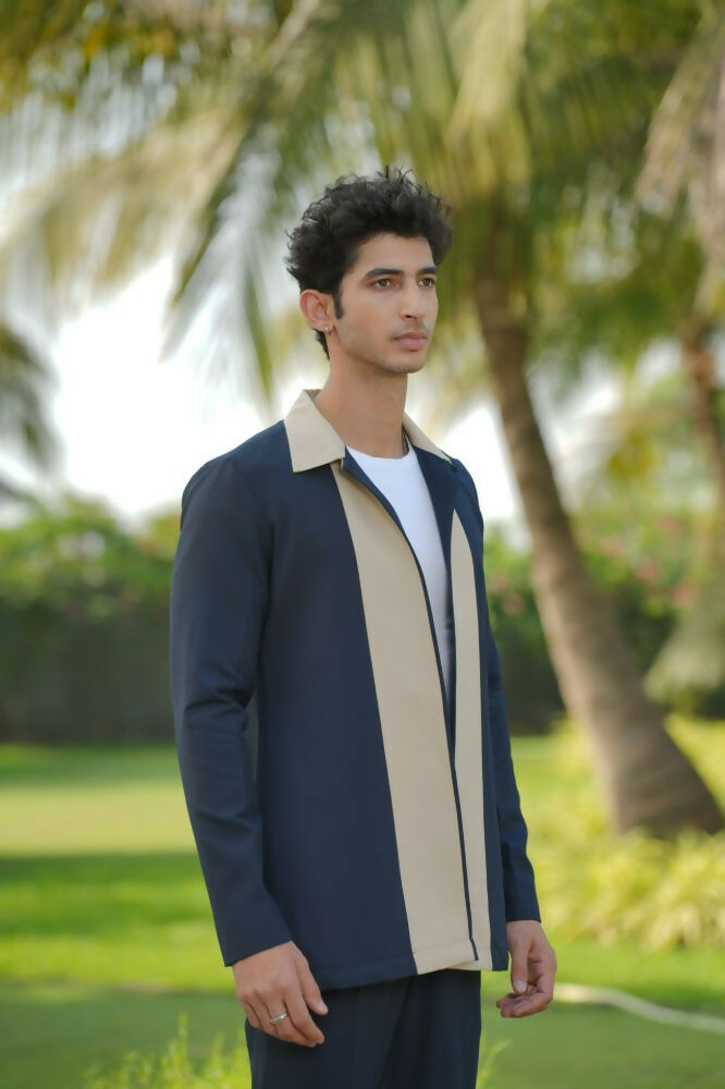Duo Draft Navy Blue Shacket by Hilo Design | Grocsy