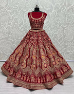 Jyoti Fashion Women's Rani Pink Velvet Multi Thread Embroidered with Zircon Diamond Work Wedding Lehenga Choli | Grocsy