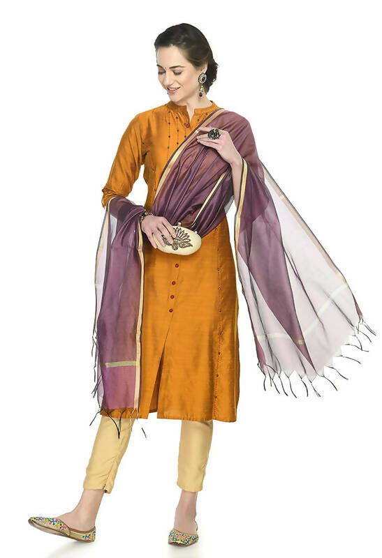 Mominos Fashion Moeza Banarsi Piping Purple Dupatta | Grocsy