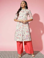Myshka Women Multi Floral Cotton A-Line Round Neck Kurtas | Grocsy