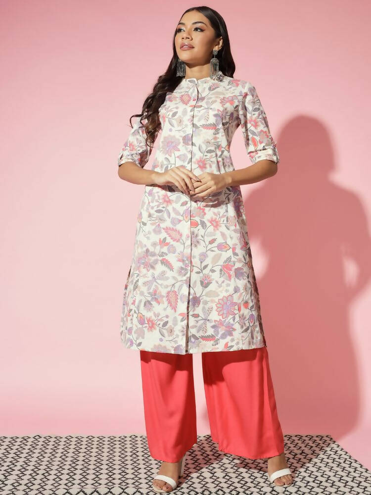 Myshka Women Multi Floral Cotton A-Line Round Neck Kurtas | Grocsy
