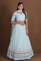 Skyblue Georgette Multicolor Thread Embroidery Work Lehenga Choli - Jihu Culture | Grocsy