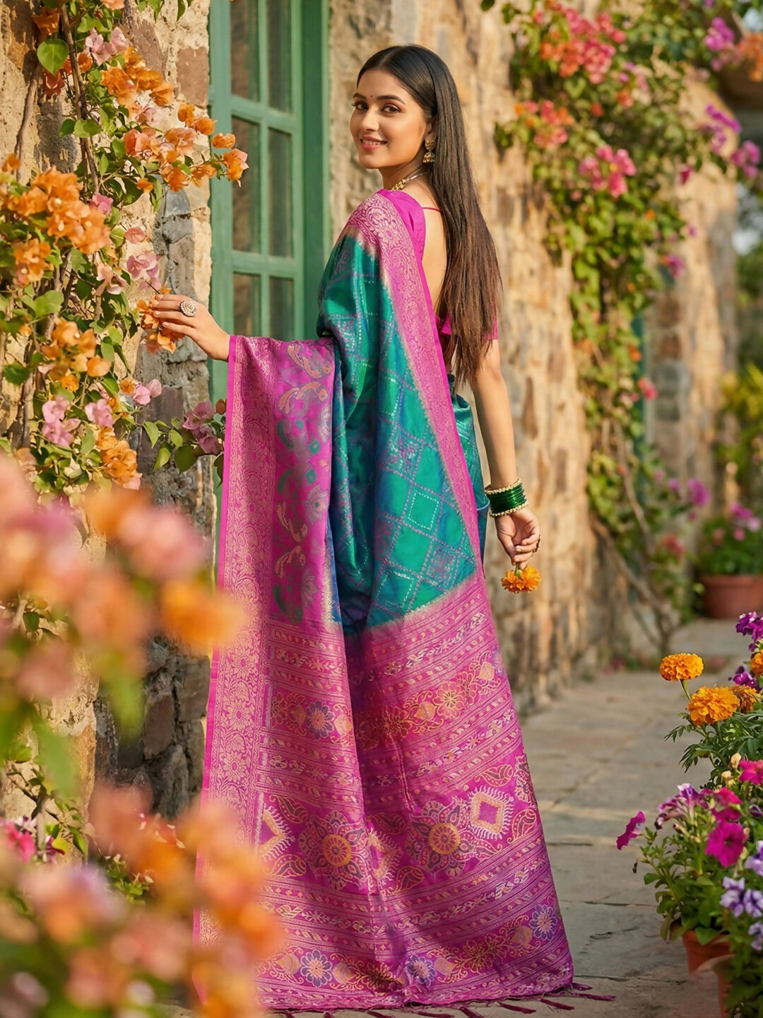 Shree Shyam Fashion Sky Blue Pochampally Silk Saree | Grocsy