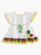 Chutput Kids Woollen Hand Knitted Full Sleeves Cardigan With Short Sleeves Flower Work Dress For Baby Girls - White | Grocsy