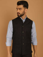 Even Apparels Pure Wool Nehru Jacket - Black | Grocsy