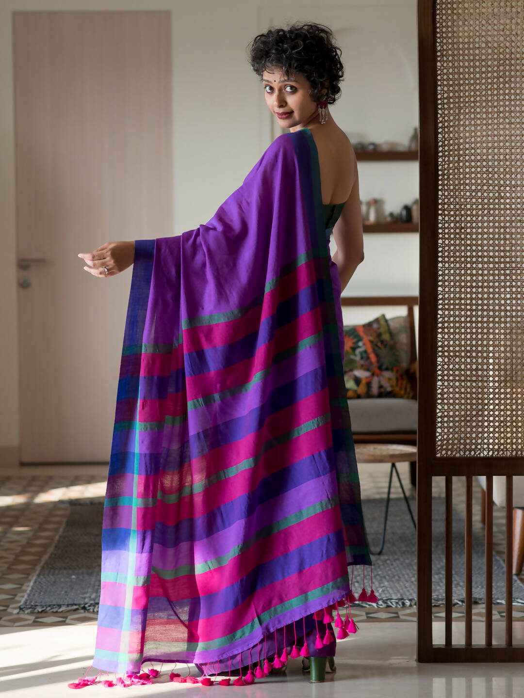 Suta Multi Color Woven Design Cotton Blend Saree | Grocsy