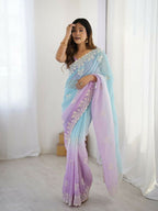 Lavender Crunchy Silk Embroidery Work Party Wear Saree - Lakshita | Grocsy