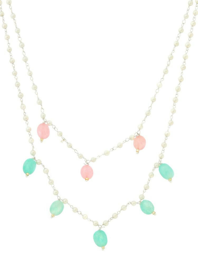 Beaded Green and Pink Motif Necklace - Ruby Raang | Grocsy