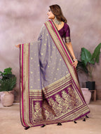 Aastha Fashion Grey Kalamkari Silk Weaving Saree | Grocsy