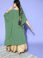 Janasya Women Green Geometric New Age Kaftan Kurta | Grocsy