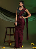 Maroon Imported Fabric Plain Ready to wear Saree with stitched Blouse - Vrinda | Grocsy