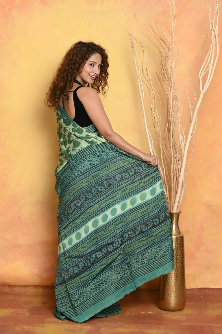 Very Much Indian Designer Modal Silk Saree With With Beautiful Floral Print - Sea Green | Grocsy