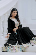 Joban Fashion Black Chinnon Silk Sequence Embroidery Work Readymade Kurta Set | Grocsy