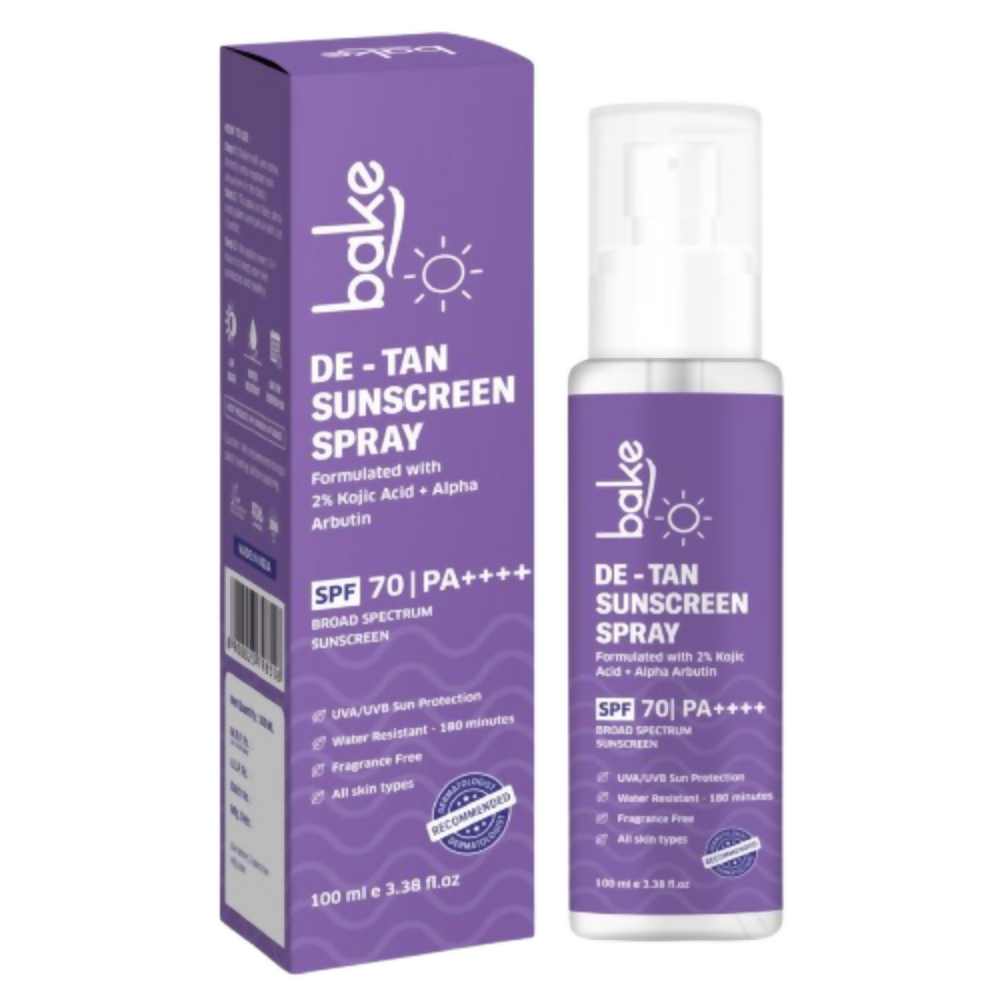 Bake De-tan Waterproof Sunscreen Spray SPF 70 PA+++ with 2% Kojic Acid | Grocsy