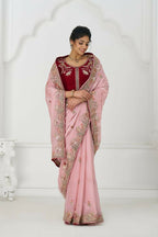 Kesar Fab Graceful Pink Zari And Sequins On Rich Fendi Silk Saree | Grocsy