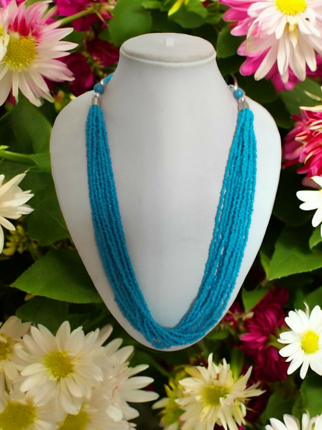 Inhanns Bloom Handmade Beaded Only Necklace - 12 Layers - Sky Bule Necklace | Grocsy