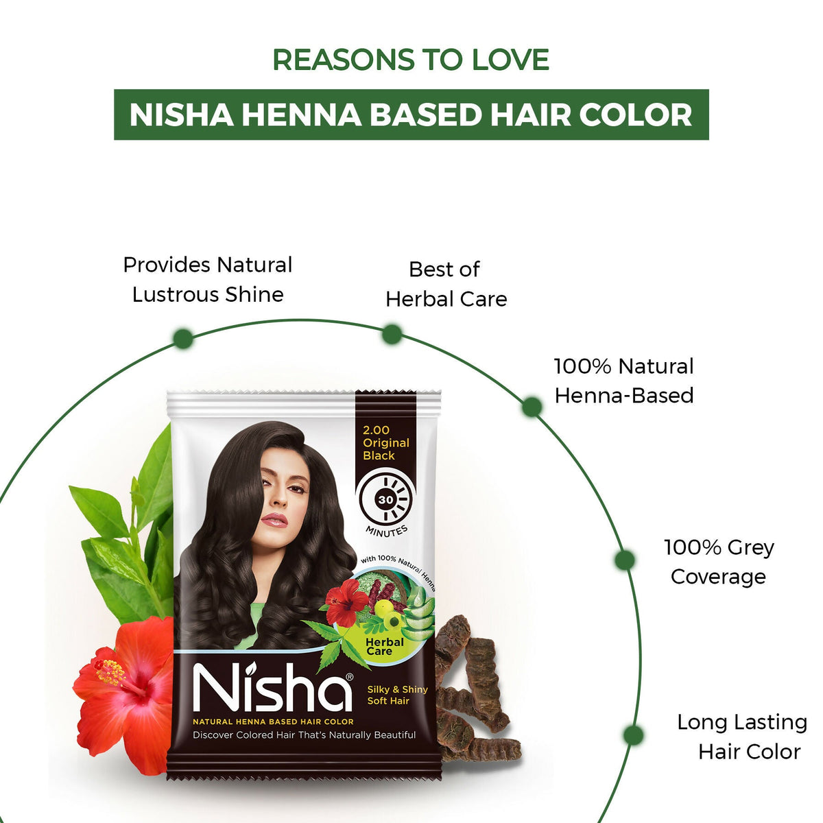 Nisha Henna Based Hair Colour for Women & Men - Original Black (Pack of 10) | Grocsy