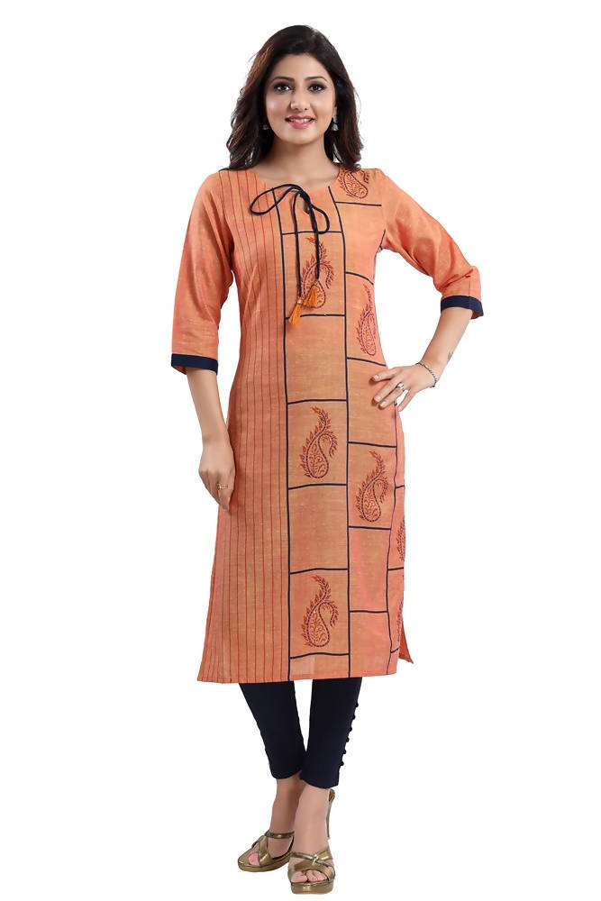 Snehal Creations Saffron Gold South Cotton Block Print Kurta | Grocsy