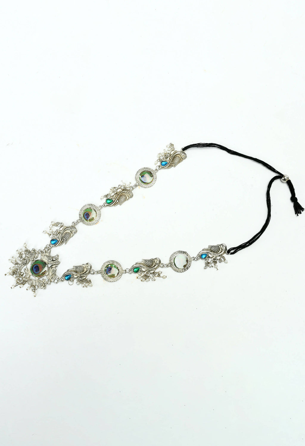 Mominos Fashion Johar Kamal Oxidised Silver-Plated Brass Finish Long Necklace For Women (Silver) | Grocsy