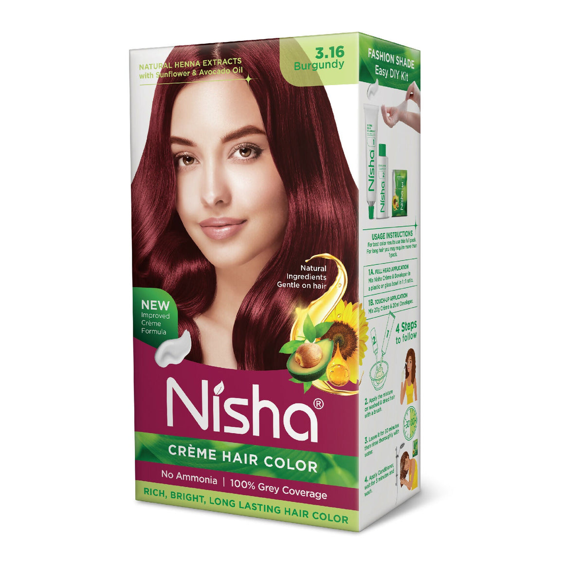 Nisha Creme Hair Color for Women & Men - Burgundy | Grocsy
