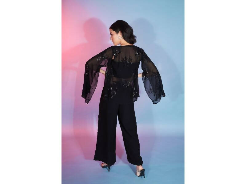 Black Georgette Sequence With Thread Designer Co-Ord Set - Flory | Grocsy