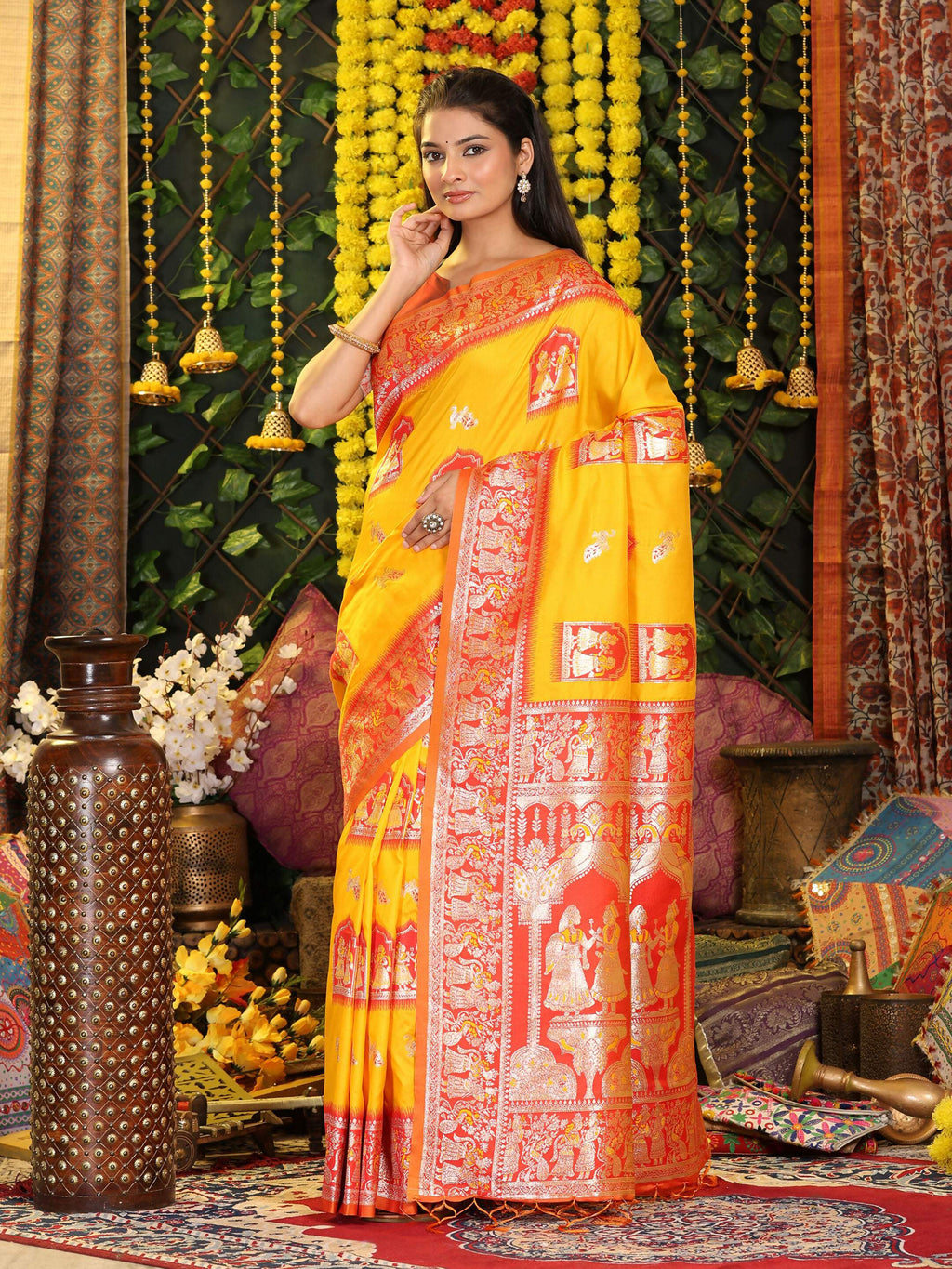 Shree Shyam Fashion Silk Yellow Saree | Grocsy