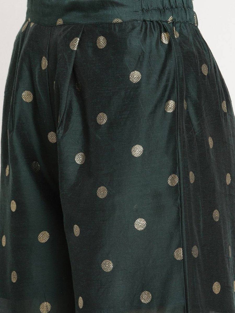 Ahalyaa Dark Green Gold Print Kurta Palazzo Set With Dupatta | Grocsy