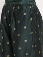 Ahalyaa Dark Green Gold Print Kurta Palazzo Set With Dupatta | Grocsy