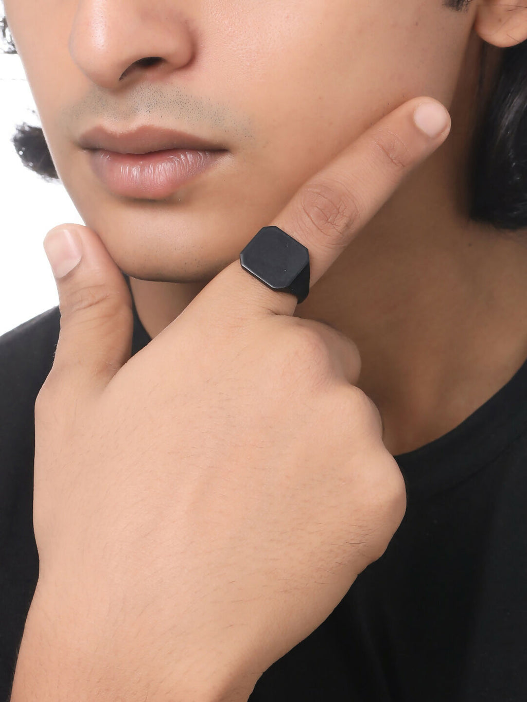 NVR Men's Set of 2 Black Rhodium-Plated Finger Ring | Grocsy