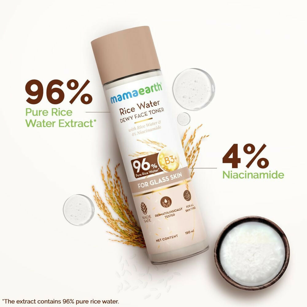 Mamaearth Rice Water Dewy Face Toner with 96% Pure Rice Water Extract & 4% Niacinamide for Glass Skin | Grocsy
