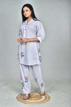 Morchari Digital Print Semi Muslin Co-Ord Set Top & Trouser-Multicolor | Grocsy