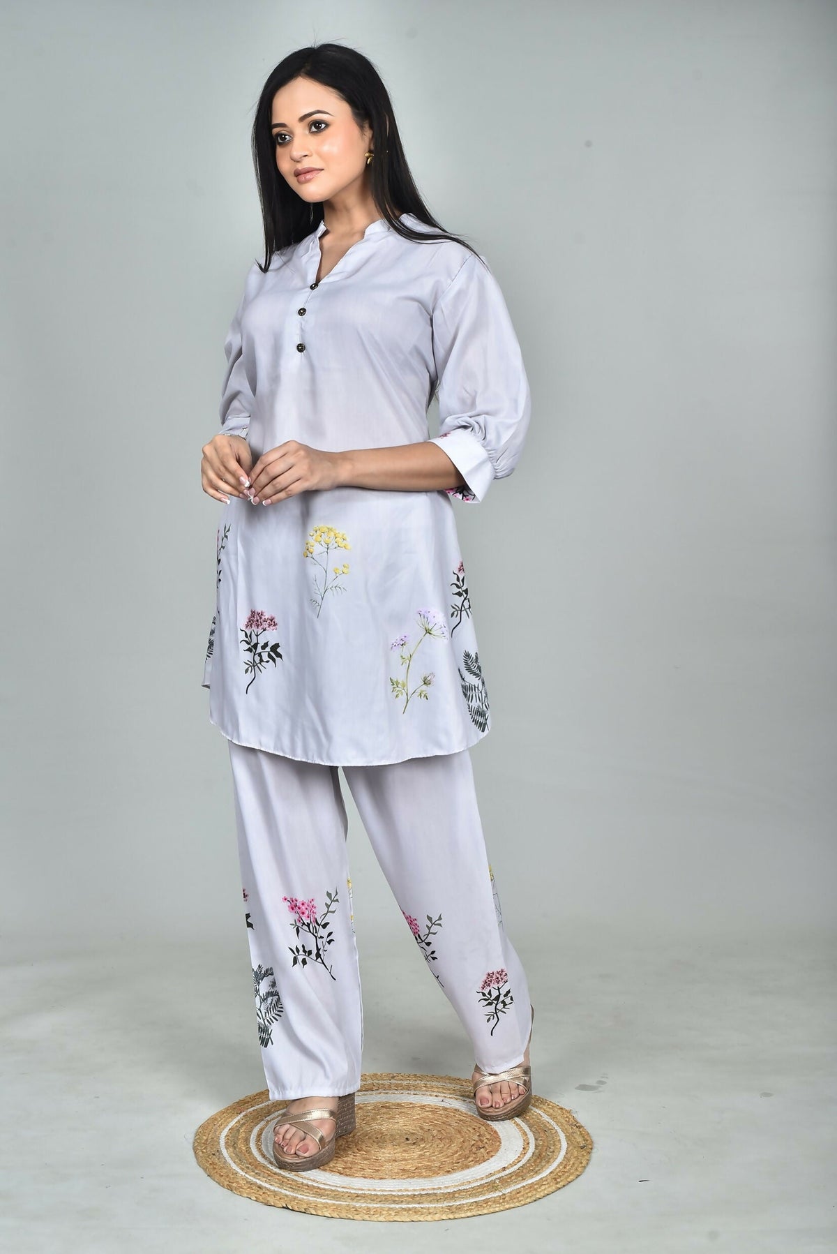 Morchari Digital Print Semi Muslin Co-Ord Set Top & Trouser-Multicolor | Grocsy