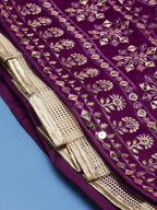 House of Panchhi Women Burgundy Pure Georgette Sequinse Embroidered Lehenga & Blouse, Dupatta | Grocsy