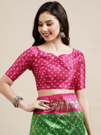 Saree Mall Green & Fuchsia Bandhani Silk Blend Bandhani Sarees | Grocsy