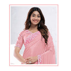 Light Pink Pure Crepe Silk Sequence With Hand Work Saree With Unstitched Blouse - Norita Swaraa | Grocsy