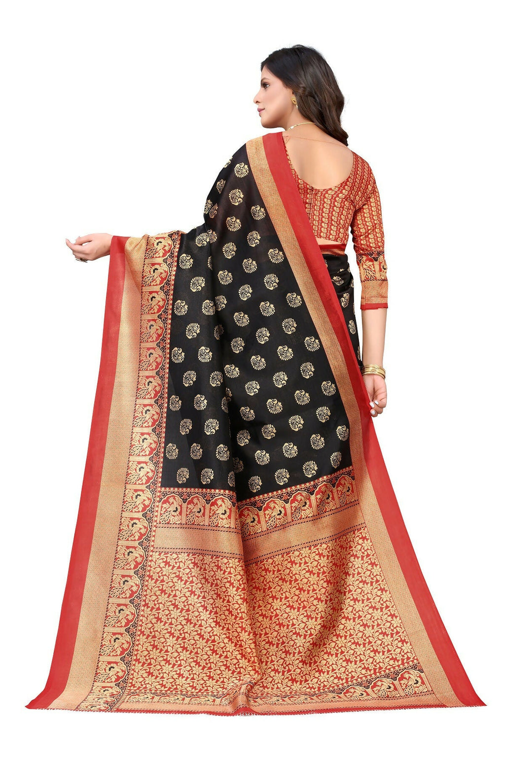 Vamika Black Printed Art Silk Saree | Grocsy