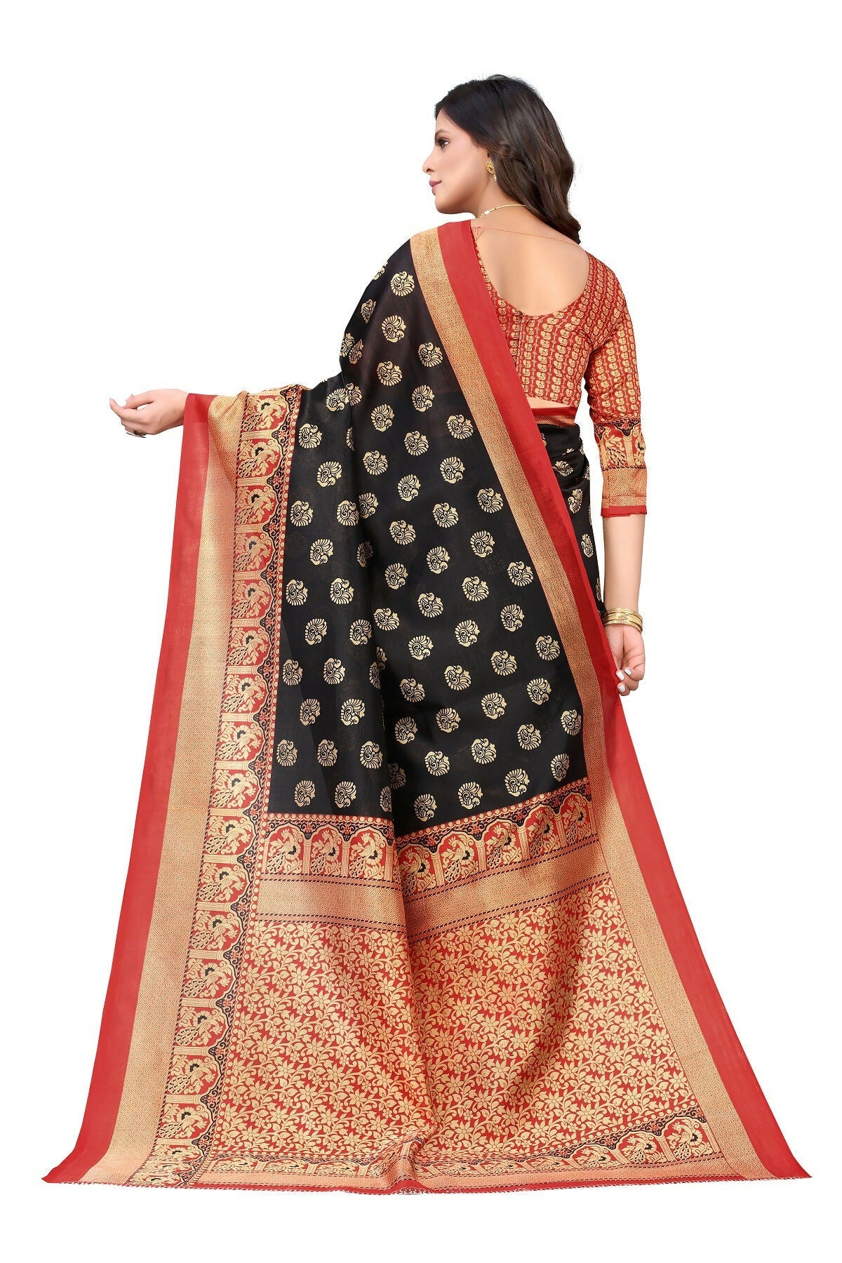 Vamika Black Printed Art Silk Saree | Grocsy