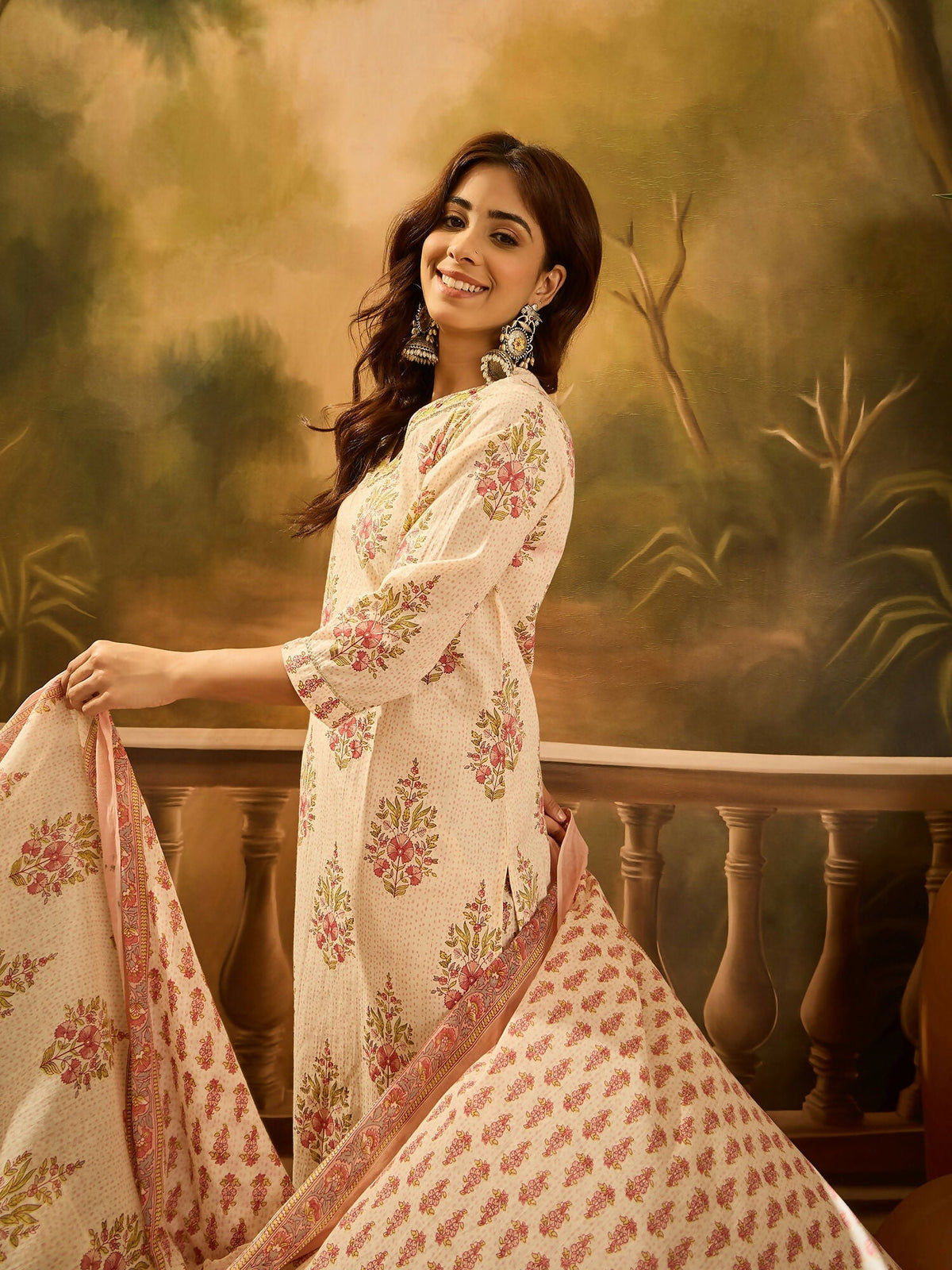 Joban Fashion Printed Cream Pure Cotton Kurta Set | Grocsy