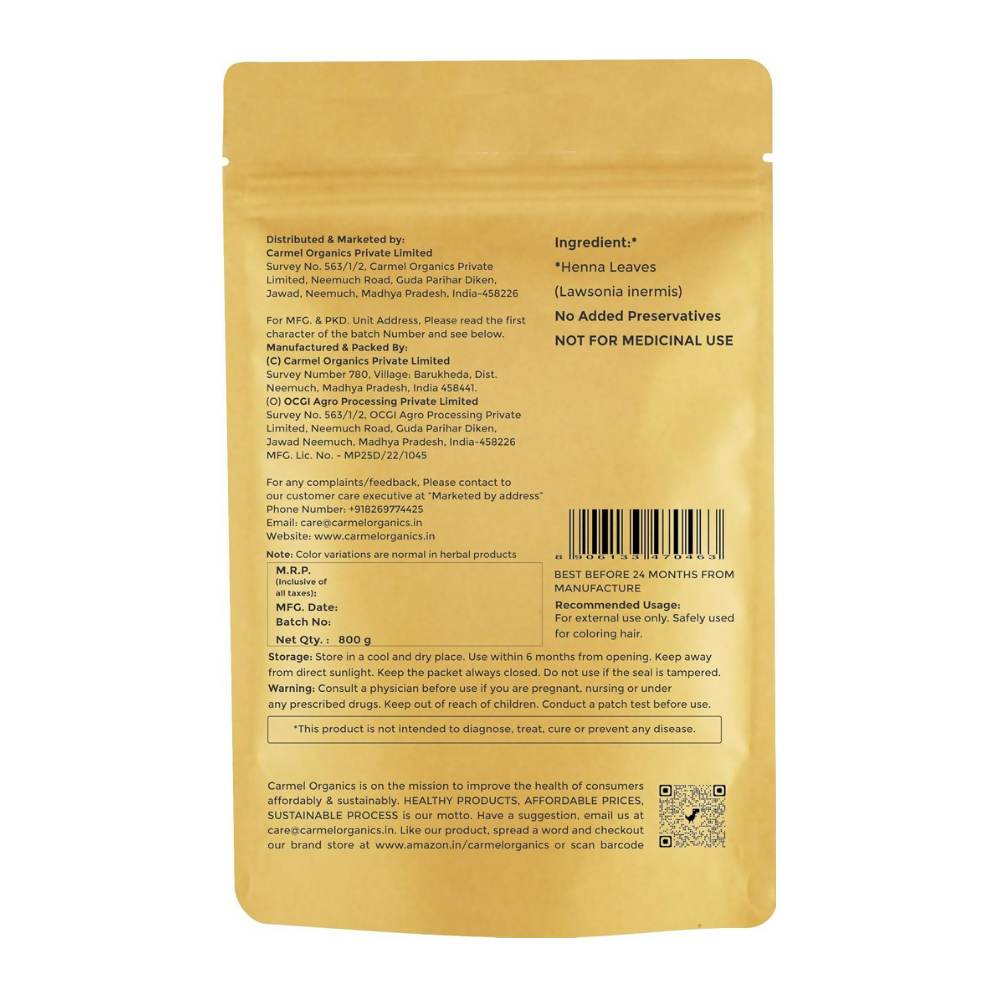 Carmel Organics Henna Leaves Powder For Hair Color | Grocsy