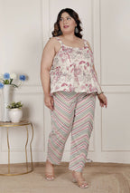 Miravan Womens Plus Size Pink Pure Cotton Leaf Printed Kurti With Palazzo | Grocsy