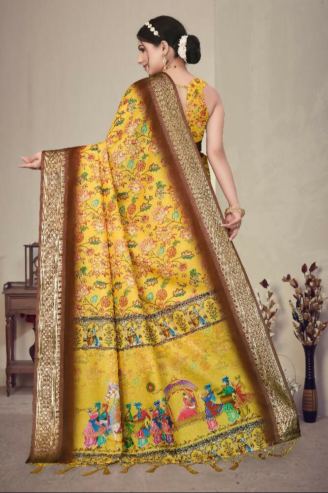 PR Fashion Multi Heavy Rich Cotton Silk Digital Print & Jacquard Saree | Grocsy