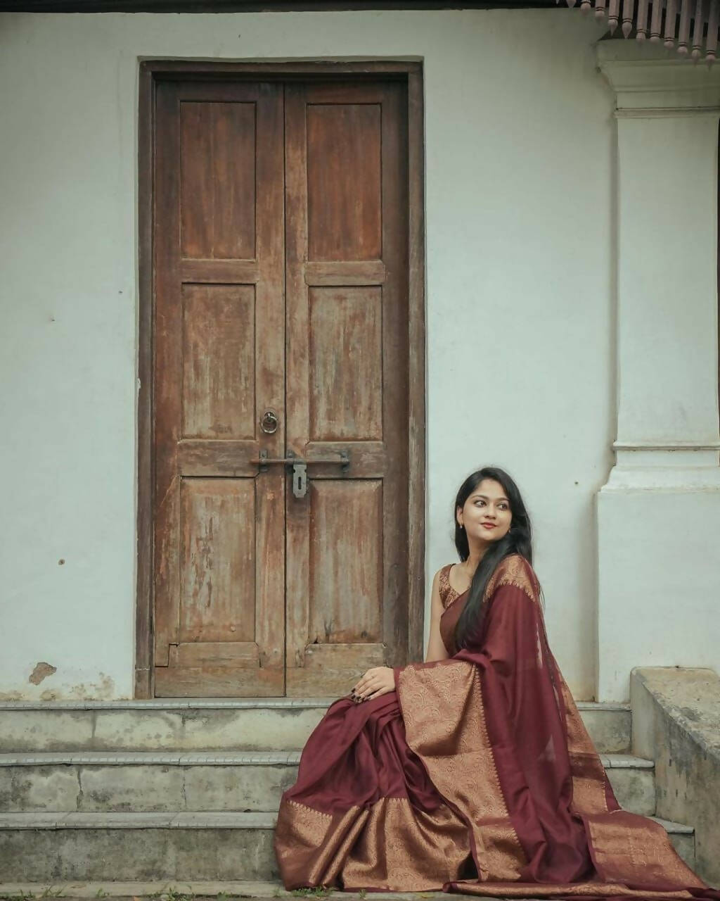 DEIANA'S Beautiful Designer Golden zari Soft Lichi Silk Saree - Maroon | Grocsy