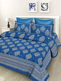 Vamika Printed Cotton Blue Color Latest Design Bedsheet With Pillow Covers (LEOC_2_BLUE) | Grocsy